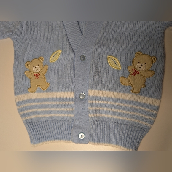 NEW Vintage Baby Kisses 24M Blue Sweater 3 Button Long Sleeve Bear with Football - Picture 7 of 11
